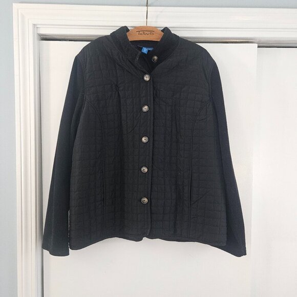 Karen Scott Sport Black Button Up Quilt Puffy XLarge Coat - Picture 1 of 10
